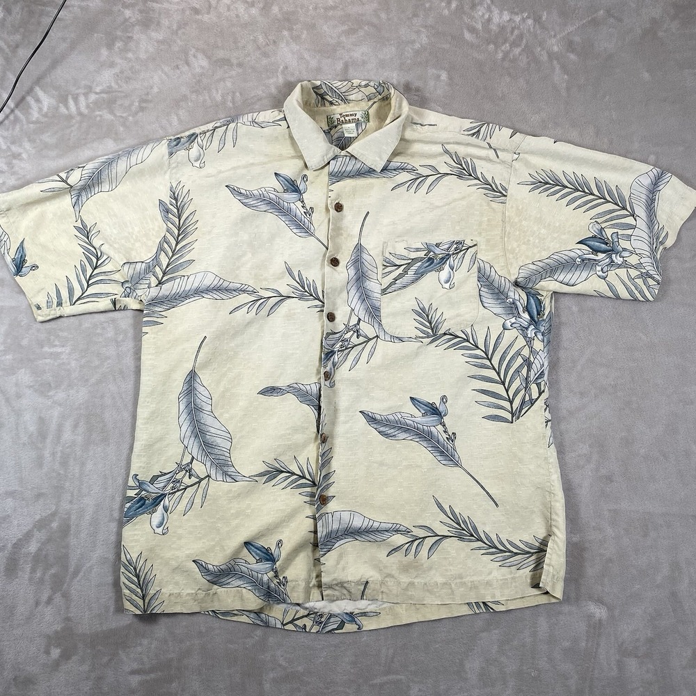 Tommy Bahama Shirt Silk Mens Large Floral‎ Hawaiian Loop Collar